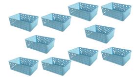 Kit 10 cestos organizadores premium azul