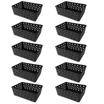 Kit 10 Cestos Organizadores Preto Multiuso Médio Empilhável