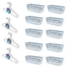 Kit 10 Cestos retangular + 20 Cabides Transparente Infantil