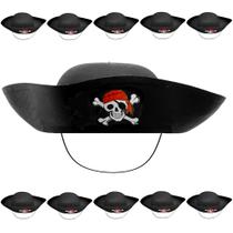 Kit 10 Chapéus do Alma Negra de Pirata com Elástico para Fantasia de Pirata