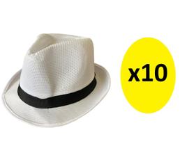 kit 10 Chapéus Malandro de tecido Branco c/ Faixa Preto