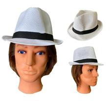 Kit 10 Chapéus Malandro De Tecido Branco Com Faixa Preto