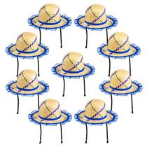 Kit 10 Chapéus Trança De Palha Mocinha Festa Junina Azul