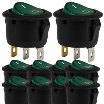 Kit 10 chave gang.3polos redonda 6a on-off verde