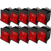 Kit 10 chave gangorra 16a lk2-201n on-of led 4polos vermelha Kit 10 chave gangorra 16a lk2-201n on-of led 4polos vermelha
