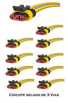 KIT 10 Chicote para Lanterna Automóvel Caminhão Ônibus com Conector Selado de 3 Vias