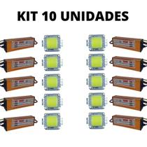 KIT 10 Chip 50W Branco Frio 6500K + Driver Reator 1000mA LED COB Reparo Refletor KIT 10 Chip 50W Branco Frio 6500K + Driver Reator 1000mA LED COB Reparo Refletor