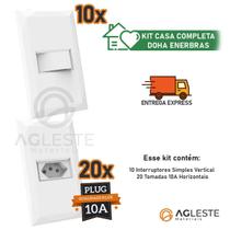 Kit 10 Cj Interruptor Simples +20 Tomada 10A 4X2 Doha Branco