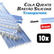 Kit 10 Cola Quente Bastão de Silicone Grossa Transparente 11 mm x 30cm Artesanato Multiuso