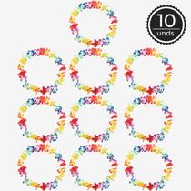 Kit 10 Colares Havaianos Coloridos Flores de Tecido 45cm pra Fantasia de Carnaval