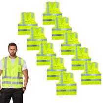 Kit 10 Coletes de Segurança Refletivo com Bolso Brascamp Laranja ou Amarelo Alta Visibilidade EPI