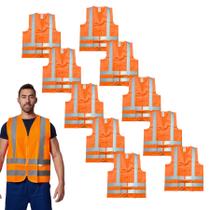 Kit 10 Coletes Refletivo de Segurança Brascamp Sem Bolso Laranja ou Amarelo EPI Alta Visibilidade