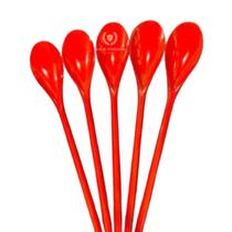 Kit 10 Colher de Suco Vermelhas Plásticas Grandes
