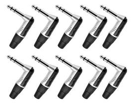 Kit 10 Conector Plug P10 Angulado 90 Stereo Metal Rp3rc Rean