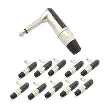 Kit 10 Conector Plug P10 Mono 90 graus Metal profissional MXT