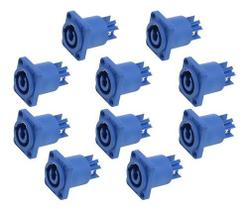 Kit 10 Conector Powercon Painel Embutir In Azul Profissional