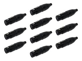 Kit 10 Conector Xlr Canon Femea Preto Csr 1029 Bk Csr