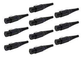 Kit 10 Conector Xlr Canon Femea Preto Q-11 Bk Csr