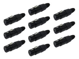 Kit 10 Conector Xlr Canon Femea Preto Q-13Bk Csr