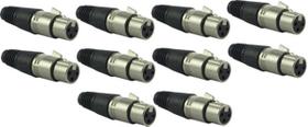 Kit 10 Conector Xlr Canon Femea Tipo Neutrik Preto 1892