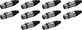 Kit 10 Conector Xlr Canon Femea Tipo Neutrik Preto Q-283 Csr