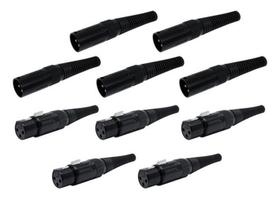 Kit 10 Conector Xlr Canon Macho E Femea Preto Q-12 E Q-11 Bk - CSR