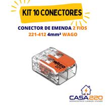 Kit 10 conectores de emenda 2 fios 221-412 4mm² WAGO