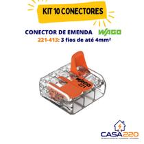 Kit 10 conectores de emenda 3 fios 221-413 4mm² WAGO Kit 10 conectores de emenda 3 fios 221-413 4mm² WAGO