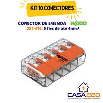 Kit 10 Conectores de emenda 5 Fios 221-415 4mm² Wago