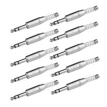 Kit 10 Conectores P10 Macho Stereo Niquelado Com Mola Rj3pp-nn Roxtone