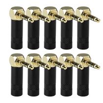 Kit 10 Conectores Plug P2 Stereo 90 Angulado Linha Pro Mxt Cor Dourado Com Preto
