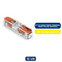 Kit 10 Conectores Terminal Wago Inline Original - 2 Pólos 221-2411 Para Cabos e Fios - Até 4mm