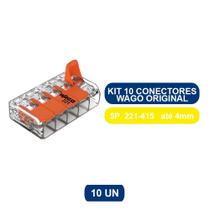 Kit 10 Conectores Terminal Wago Original - 5 Pólos 221-415 Para Cabos e Fios - Até 4mm
