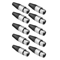 Kit 10 Conectores XLR Fêmea 3 Pinos Niquelado Roxtone RX3FP-NT
