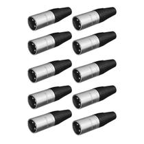 Kit 10 Conectores Xlr Macho 3 Pinos Niquelado Resistente RX3MP-NT Roxtone + Nota Fiscal Kit 10 Conectores Xlr Macho 3 Pinos Niquelado Resistente RX3MP-NT Roxtone + Nota Fiscal
