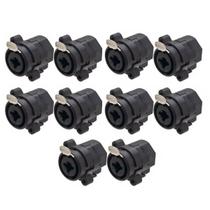 Kit 10 Conectores Xlr P10 Cannon Femea Para Painel Áudio Medusa