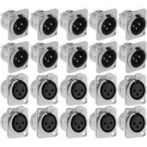 Kit 10 Conectores XLR Painel Fêmea e Macho Canon Com Trava