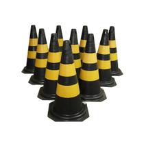 Kit 10 Cones de 50 cm Preto e Amarelo para Sinalização - Plastcor