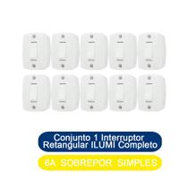 Kit 10 Conjunto 1 Interruptor Retangular Simples 6A Sobrepor ILUMI Completo