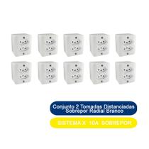 Kit 10 Conjunto 2 Tomadas 10A Distanciadas Sobrepor Sistema X Radial Branco Completo Kit 10 Conjunto 2 Tomadas 10A Distanciadas Sobrepor Sistema X Radial Branco Completo