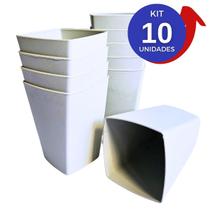 Kit 10 Conjunto Copo Quadrado Plástico 300 ml Para Festas Crianças Merenda Cantina Escola Creche Branco