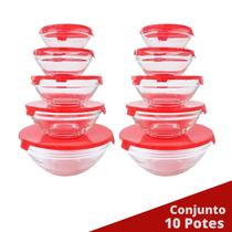 Kit 10 Conjunto De Potes Redondos - Vidro C/ Tampa Colorida - PRATICASA