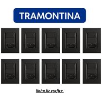 Kit 10 Conjunto Int. Simples 1Tec + Tomada 20A Tramontina Liz Grafite Kit 10 Conjunto Int. Simples 1Tec + Tomada 20A Tramontina Liz Grafite