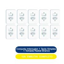 Kit 10 Conjunto Interruptor 1 Tecla Simples 1 Tomada 10A Embutir Radial Branco Completo Kit 10 Conjunto Interruptor 1 Tecla Simples 1 Tomada 10A Embutir Radial Branco Completo