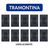 Kit 10 Conjunto Tomada Dupla 10A+20A Tramontina Liz Grafite