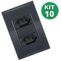 Kit 10 Conjunto Tomada dupla 10A- Tramontina Liz Grafite