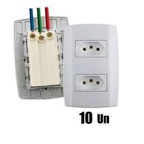 Kit 10 Conjunto Tomada Dupla Monobloco 10A Ilumi Slim Kit 10 Conjunto Tomada Dupla Monobloco 10A Ilumi Slim