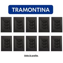 Kit 10 Conjunto Tomada Tripla 10A Tramontina Liz Grafite Kit 10 Conjunto Tomada Tripla 10A Tramontina Liz Grafite