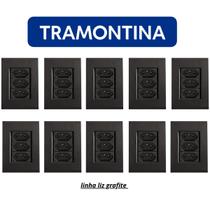 Kit 10 Conjunto Tomada Tripla 20A Tramontina Liz Grafite