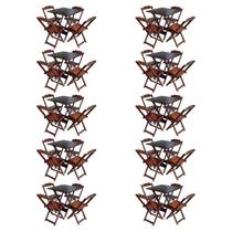 Kit 10 Conjuntos de Mesa com 4 Cadeiras de Madeira Dobravel 70x70 Imbuia